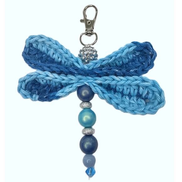 Hand Crafted Accessories - Artisan Made Beaded Dragonfly Keychain Crochet Wings Disco Ball Head Purse Charm